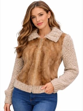 Rare Mano Swartz Real Fur Coat Knitted Wool